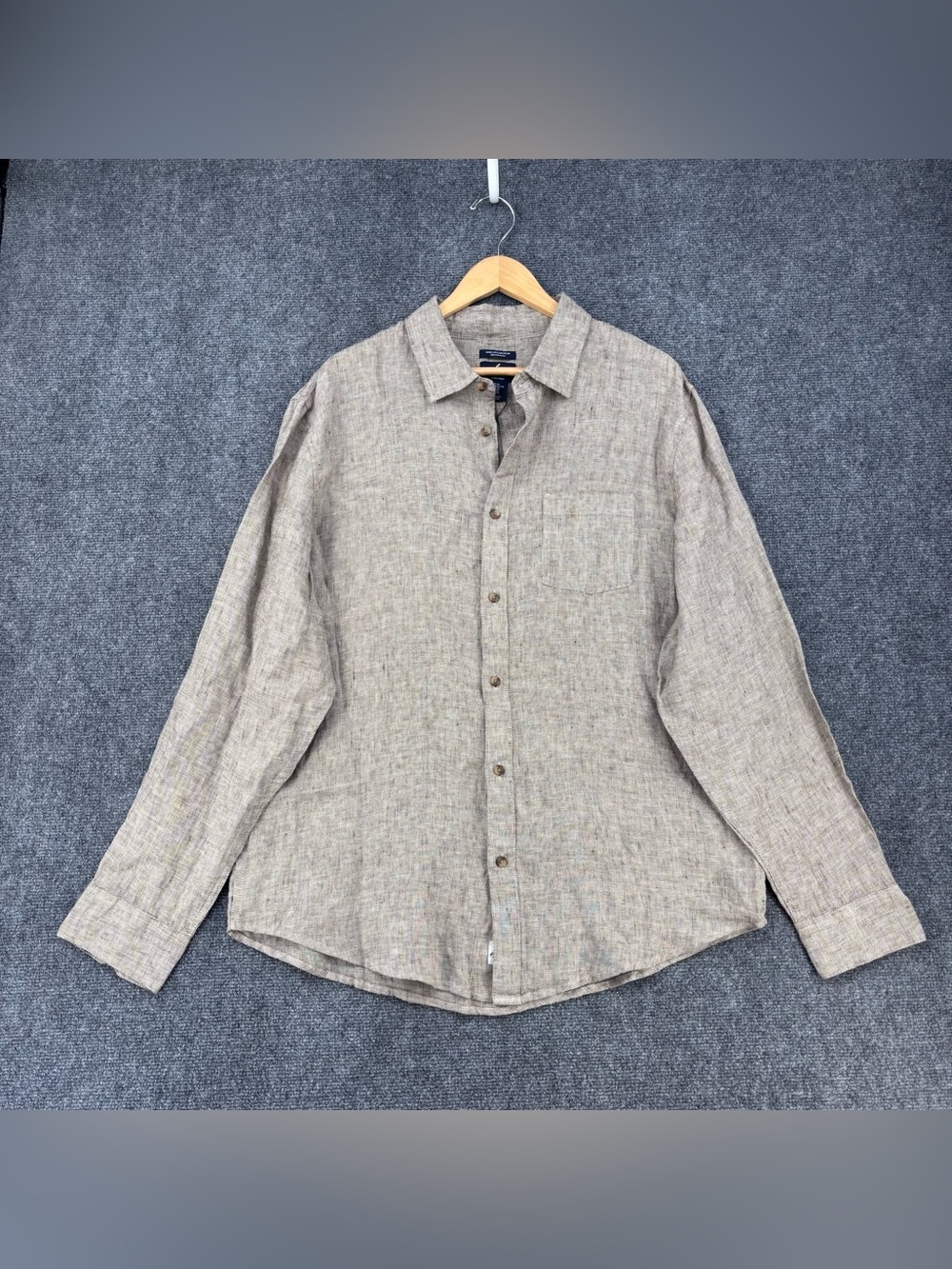 NWT Daniel Hechter Brown Classic Flax Linen Button Up Shirt Men’s XL
